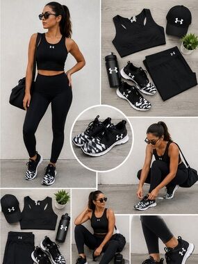 Under Armour Women’s Athletic Sneakers Black White Geometric Print Size 7.5